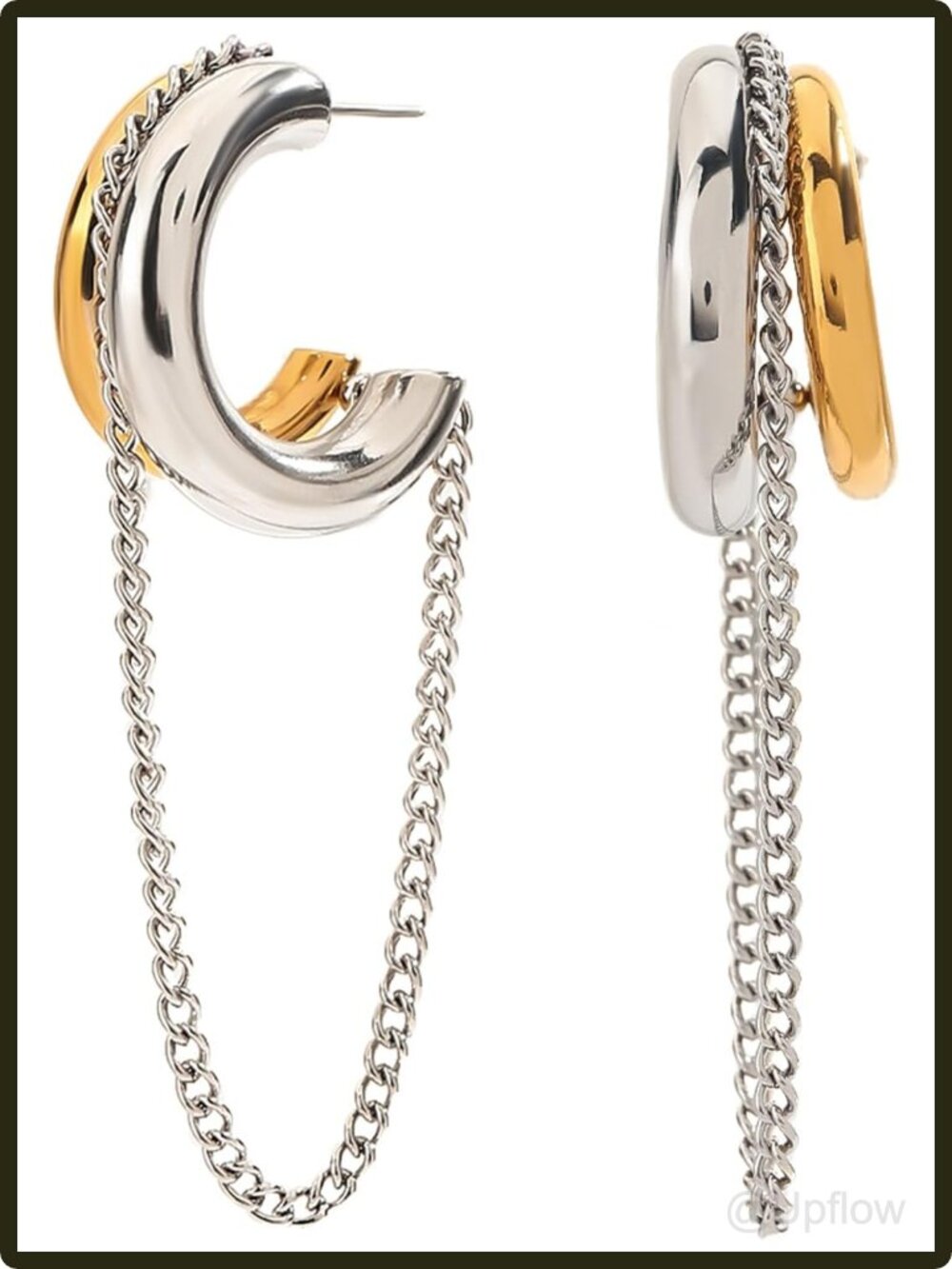 Women's Gold and Silver Tone Tassel Chain Hoop Earrings Metal Jewelry Gift